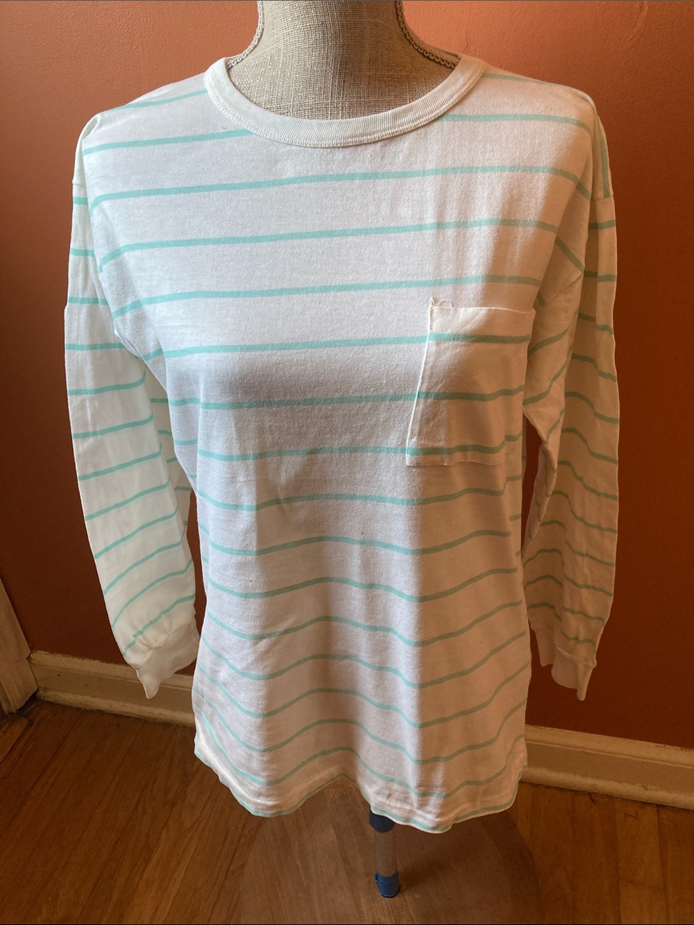 VTG 80’s Avon Fashions White Striped Long-Sleeve Tee Shirt